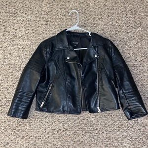Cropped black leather jacket